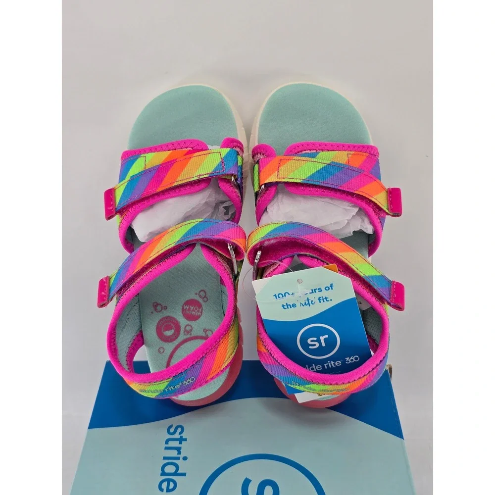 Stride Rite Sevita Rainbow Sandals Big Kid 11M Multi-Color Hook & Loop - New